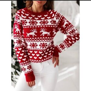 Festive Red and White Reindeer Sweater